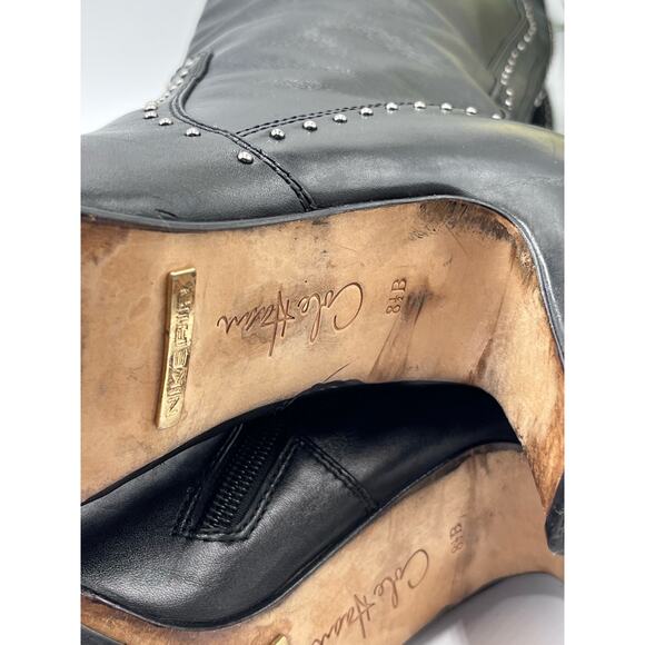 Cole Haan Mica Nk Air Black Leather Tall High Heel Boots Silver Studs 8.5B - Picture 8 of 11